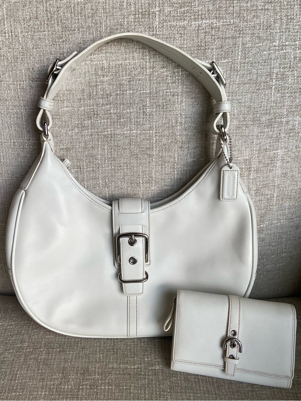 Vtg Coach Hampton Hobo Bag with Wallet Leather White 7548 Y2K